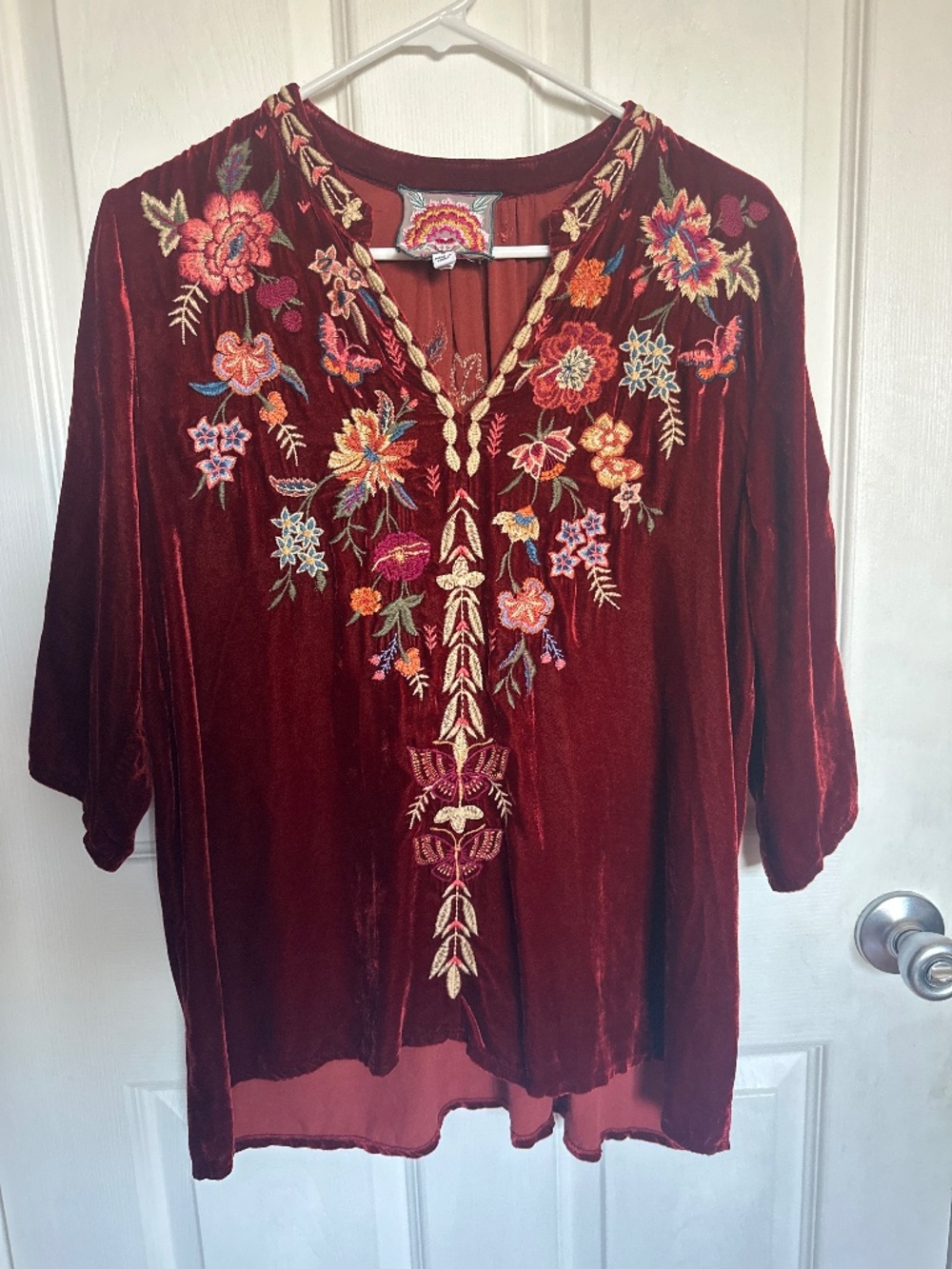 Johnny Was velvet embroidered tunic